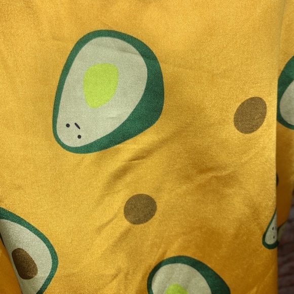 Two Piece Yellow Satin Avocado Print Shortie Pajama Set - Picture 7 of 11